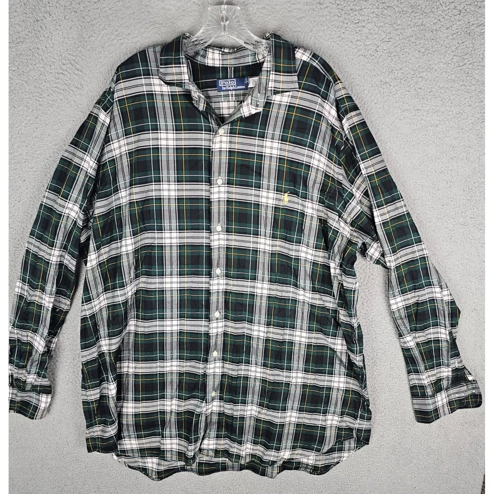 Polo Ralph Lauren Button Down Men 2XLT Green Plaid Long Sleeve Pony Logo Shirt